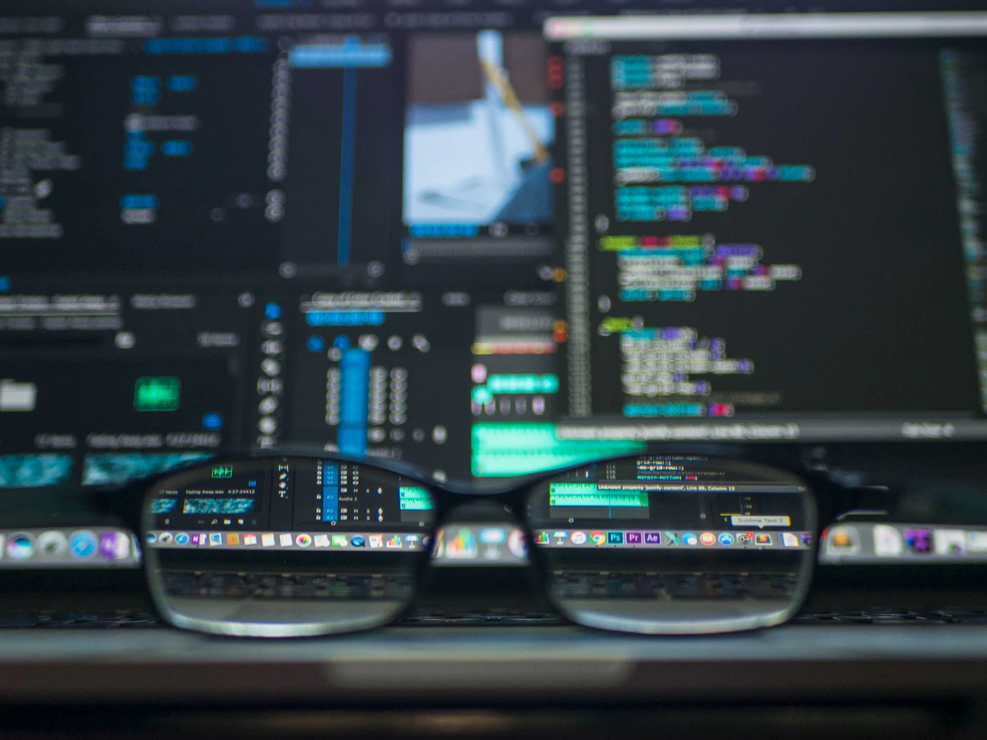 Developer reviewing code on multiple screens